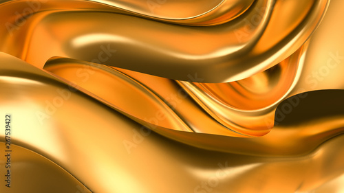 Luxurious golden background with satin drapery. 3d illustration  3d rendering.