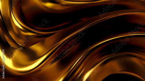 Luxurious golden background with satin drapery. 3d illustration, 3d rendering.