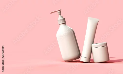 Obraz Blank white cosmetic skincare makeup containers. 3D Render
