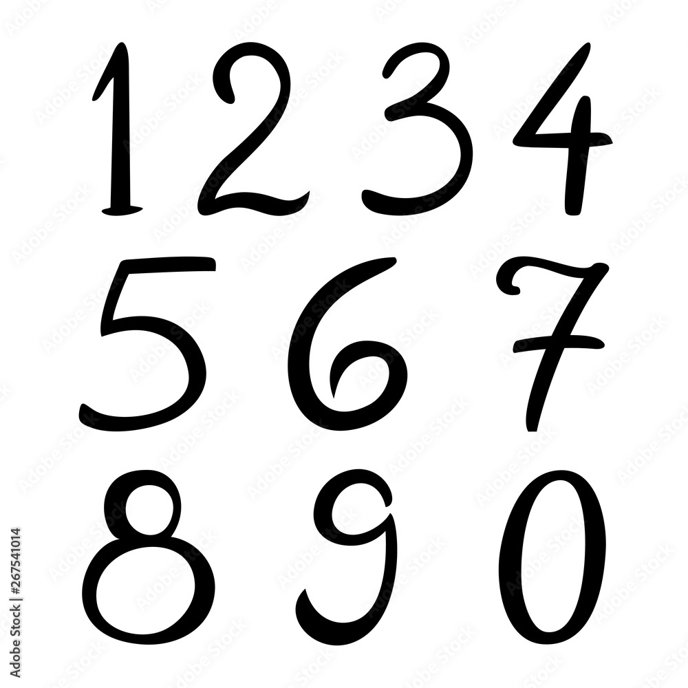 Numbers set in hand drawn calligraphy style. Vector numbers isolated on white background. Numbers set in hand drawn calligraphy style. Vector numbers isolated on white background.