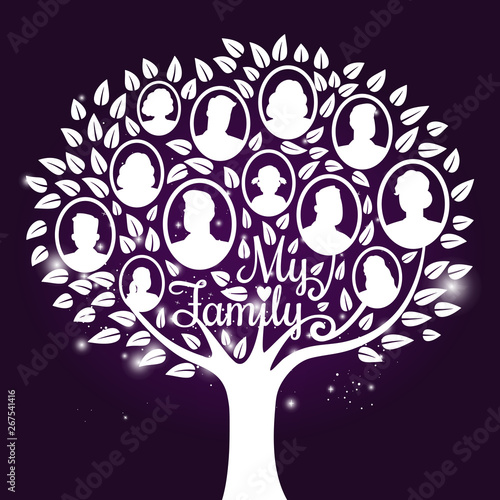 Vector genealogy tree with shine elements. Genealogical family tree vector illustration