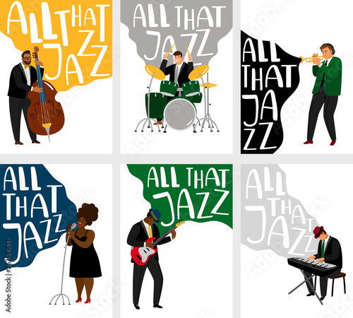 Photography Jazz banners set with people and signs, on white background