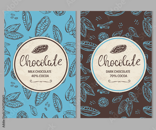 Chocolate package template with hand drawn cocoa beans