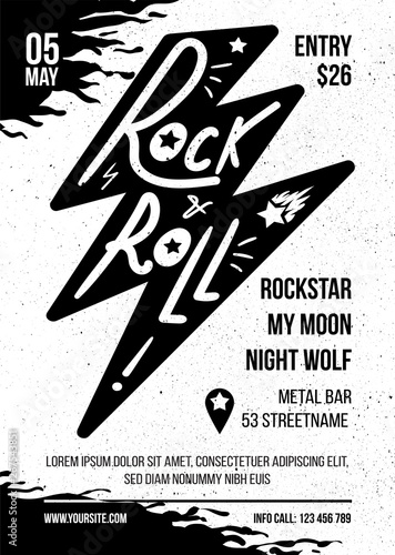 Rock music concert flat brochure vector template