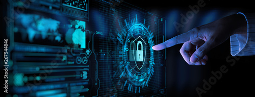 Obraz na płótnie Data protection Cyber Security Privacy Business with Woman hand pointing with UI.Internet Technology Concept. w salonie
