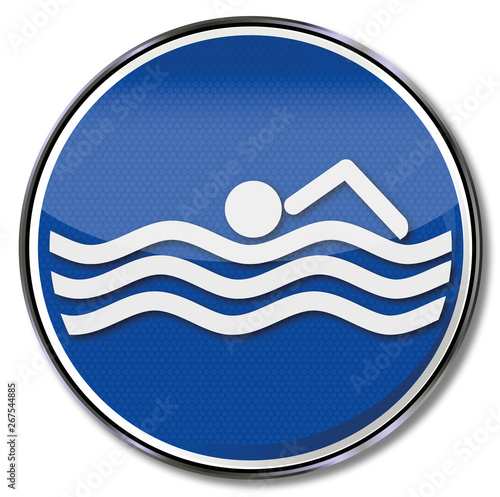 Schild mit Schwimmer im Wasser 