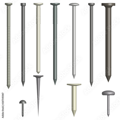 Set of various metal nails, vector illustration.