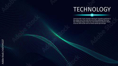 3d abstract digital technology background. Futuristic sci-fi user interface concept with gradient dots and lines. Big data, artificial intelligence, music hud. Blockchain and cryptocurrency. Vector