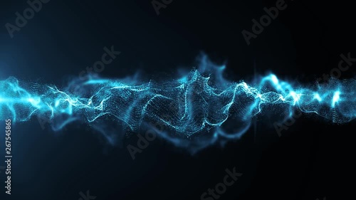 Abstract Wave Energy Background Loop/ 4k animation of an abstract fractal light silk elegant field with particles and turbulence lines waving smoothly photo