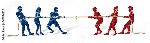 Children playing tug of war cartoon graphic vector