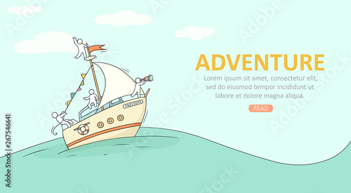 Sketch of little people on yacht.