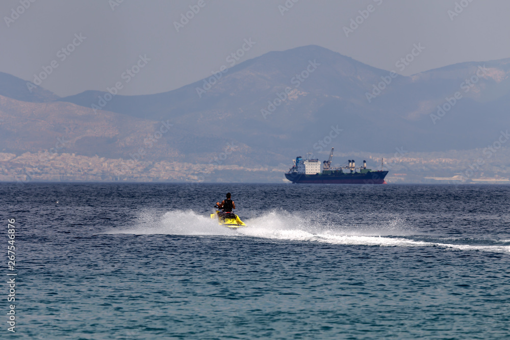 Fototapeta premium Water motorcycle in the open sea