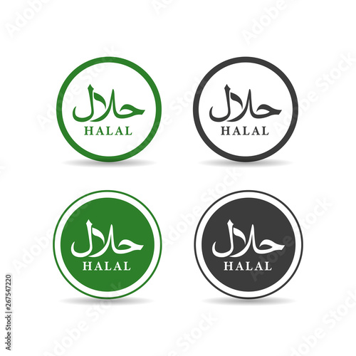 Set of halal logo design vector illustration. Halal food emblem certificate tag. Food product dietary label on white background. photo