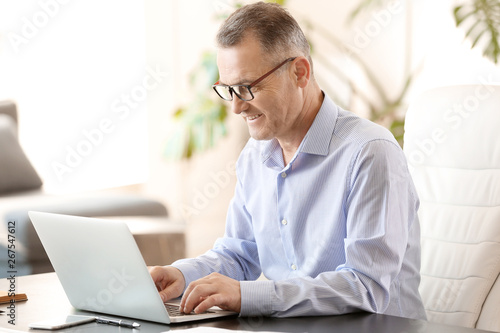 Handsome mature businessman working in office