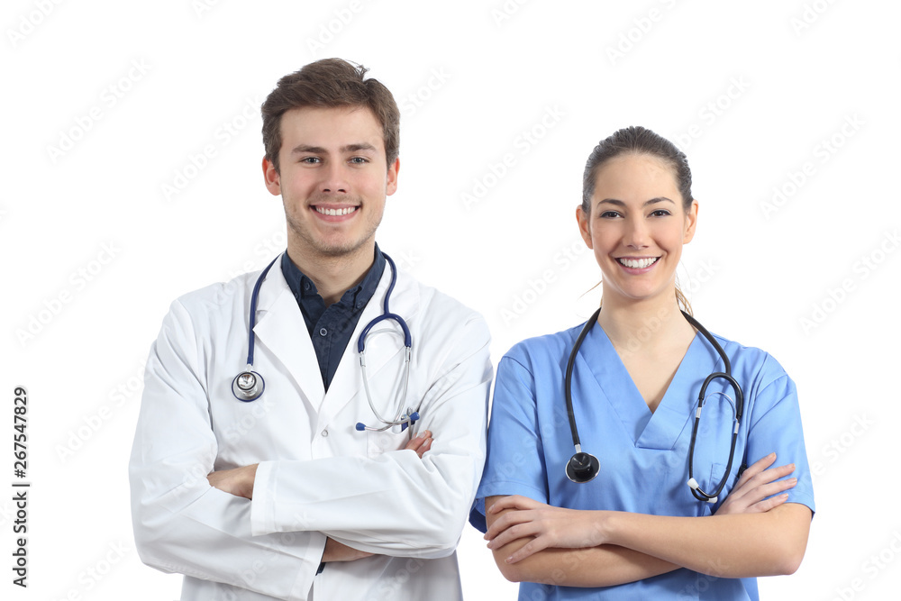Medicine students isolated on white looking at camera Medicine students isolated on white looking at camera