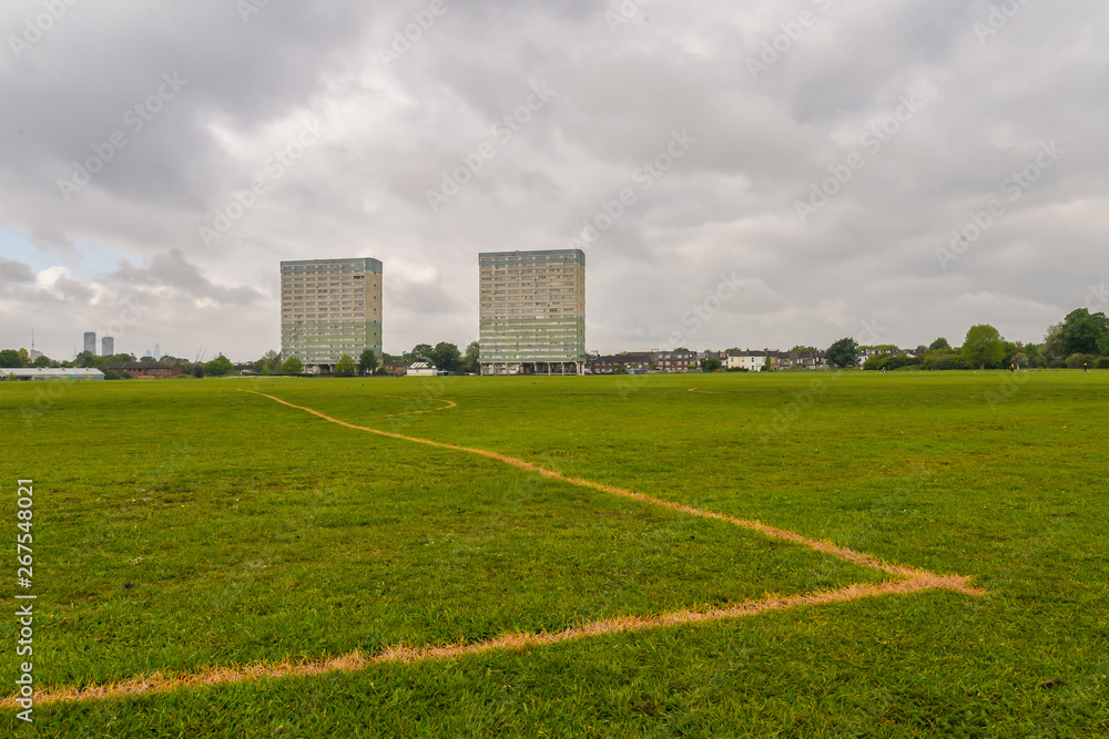 Tower blocks and football pitches