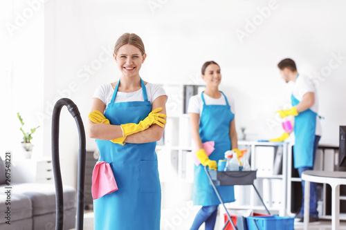 Female janitor and her team...