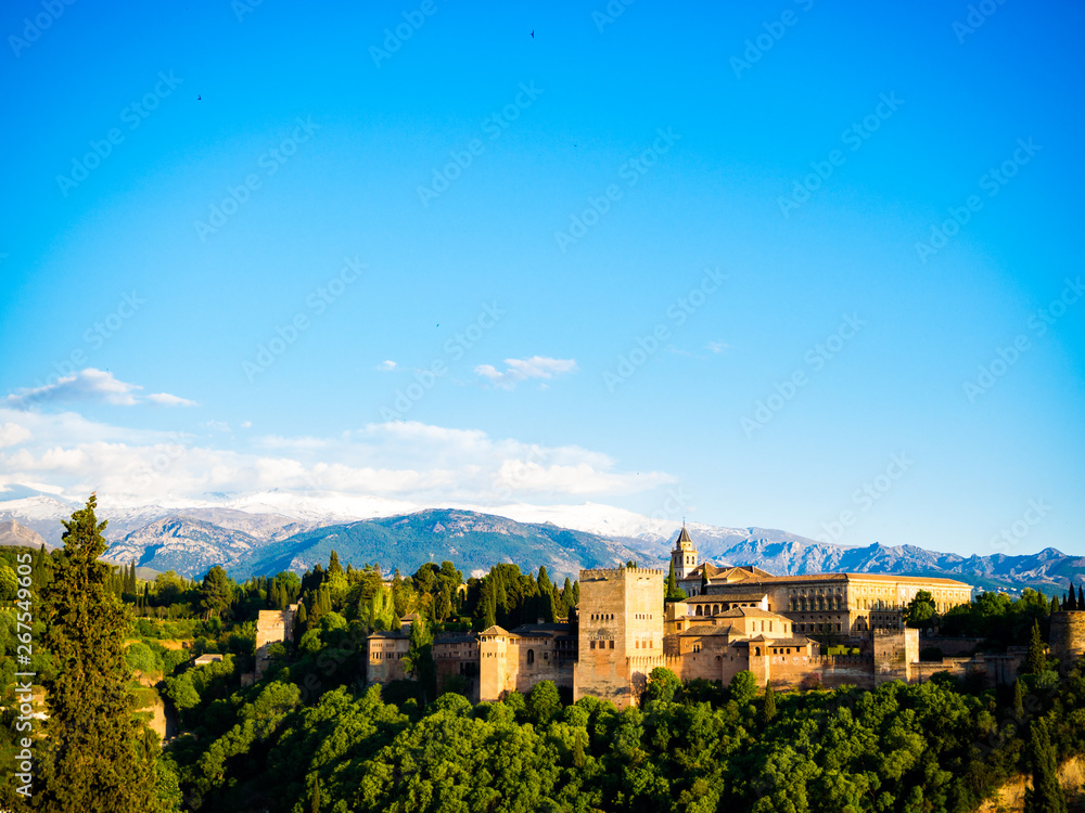 the alhambra of granada with sierra nevada in the background