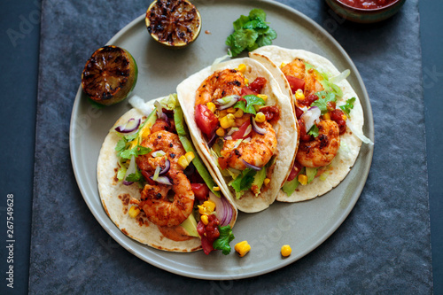 Spicy prawn tacos