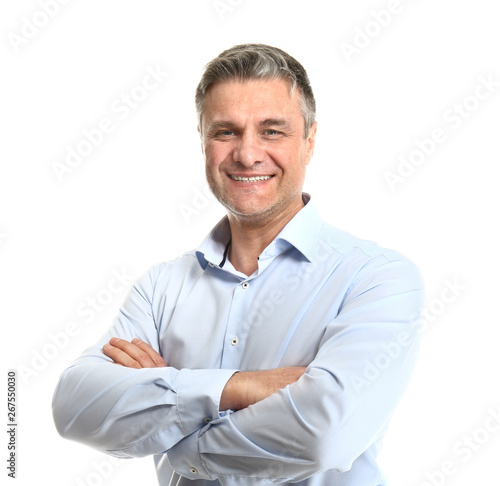 Quadro em tela Portrait of handsome mature man on white background