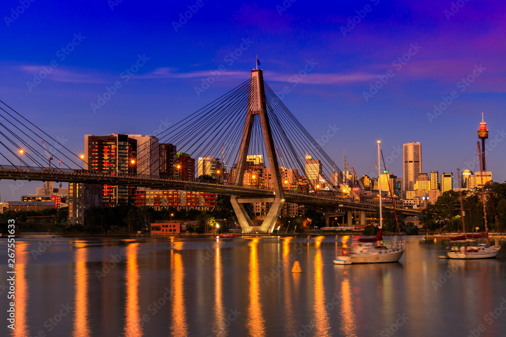 Anzac Bridge by night, Sydney, Australia	