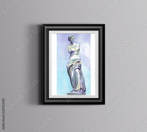 Aphrodite Cyprus statue watercolor illustration