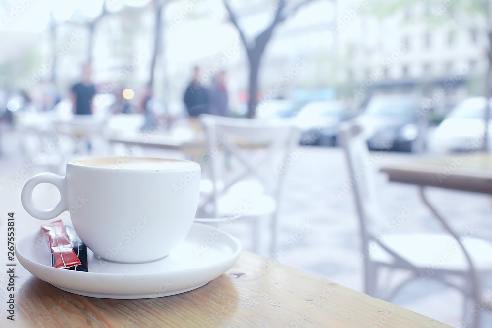 cup of coffee for breakfast in a cafe / serving cup of coffee in modern interior, a European breakfast