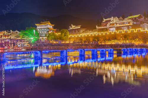 Ancient town Fenghuang at sunset in Hunan China