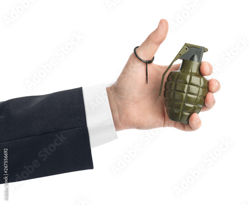 Hand pulls a check from a grenade