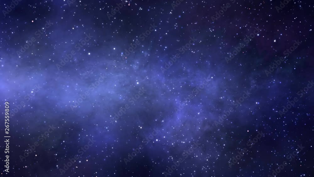 Space flight into the deep space inside nebulae and star clusters is represented on this footage. Computer animated, seamlessly looped video.