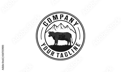 Angus farm and mountain logo. Retro design