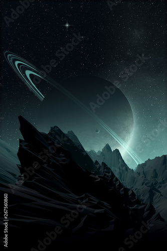 space landscape, rocky alie...