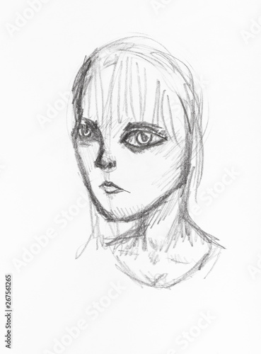 sketch of head of girl with large eyes