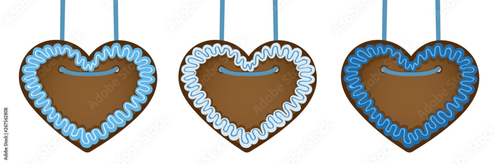 set of gingerbread hearts in blue colors vector illustration EPS10