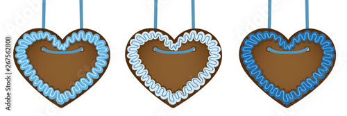 set of gingerbread hearts in blue colors vector illustration EPS10