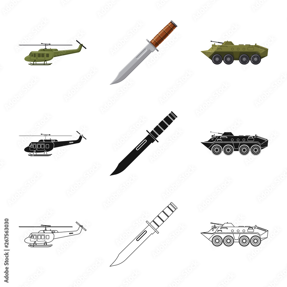 Vector illustration of weapon and gun symbol. Set of weapon and army vector icon for stock.