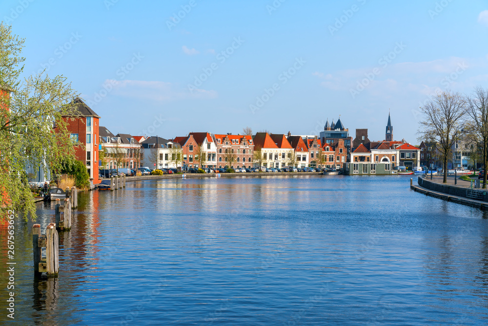 Haarlem, Netherlands – April 14, 2019: Haarlem canals and architecture, Netherlands