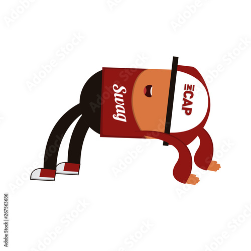 Swag boy with red clothes, hat and shoes doing back flip 