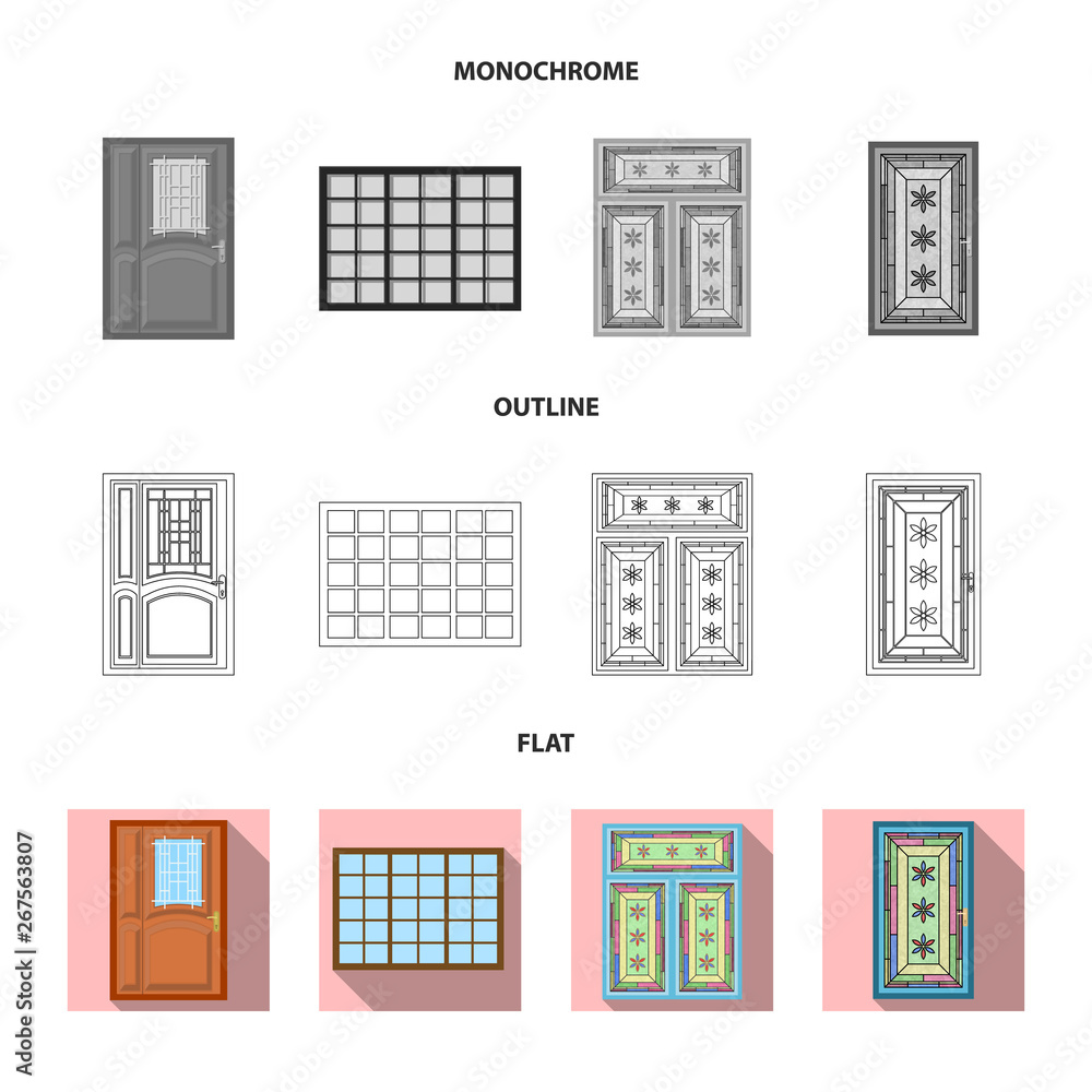 Vector illustration of door and front icon. Collection of door and wooden stock vector illustration. Vector illustration of door and front icon. Collection of door and wooden stock vector illustration.