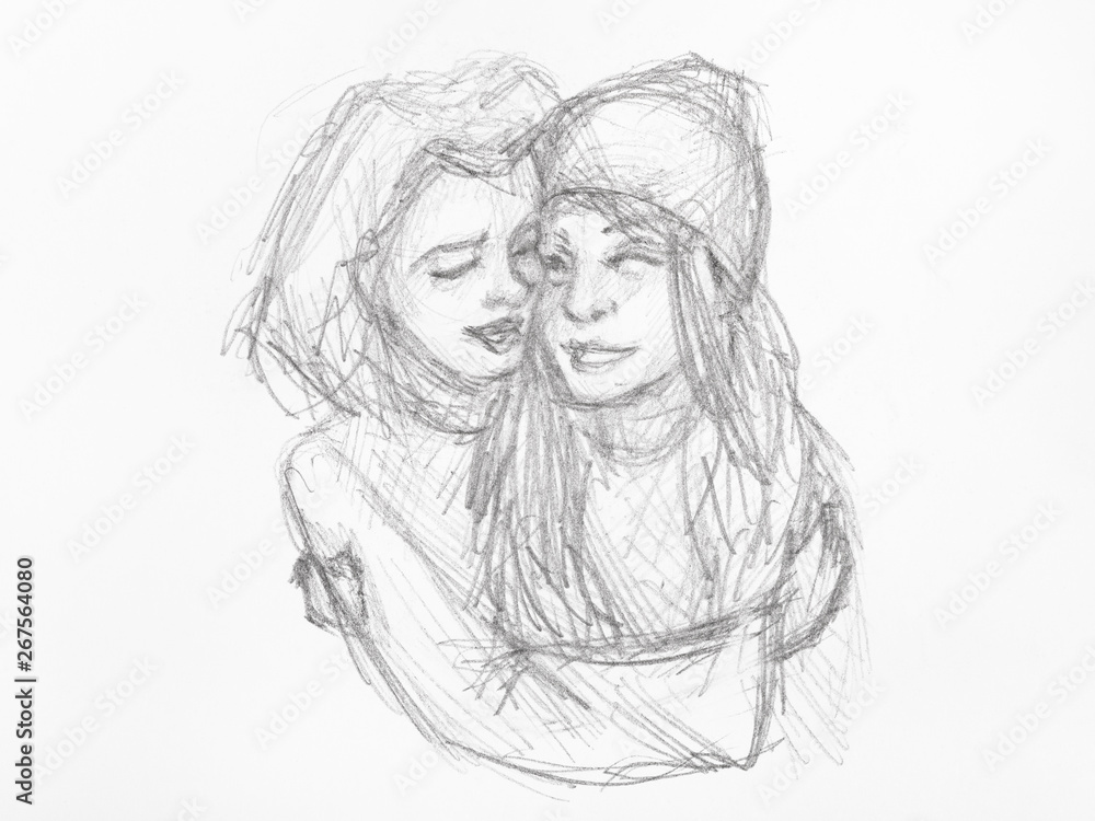 sketch of cuddled girl hand drawn by black pencil sketch of cuddled girl hand drawn by black pencil