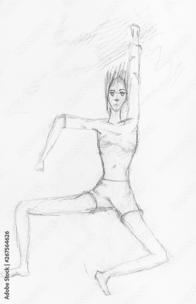 sketch of boy making sport exercise by pencil