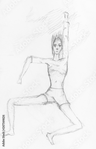 sketch of boy making sport exercise by pencil