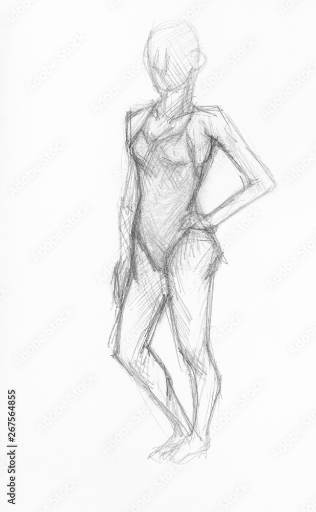 sketch of female figure in swimsuit by pencil sketch of female figure in swimsuit by pencil
