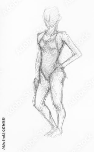 sketch of female figure in swimsuit by pencil