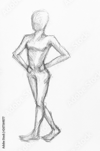 Fototapeta Naklejka Na Ścianę i Meble -  sketch of walking female figure by black pencil