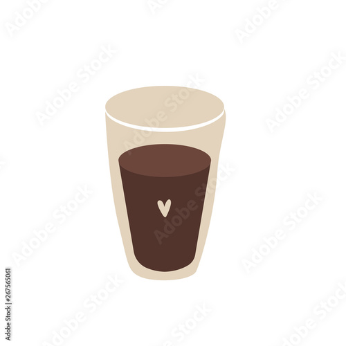 Glass of coffe with heart symbol. Flat design