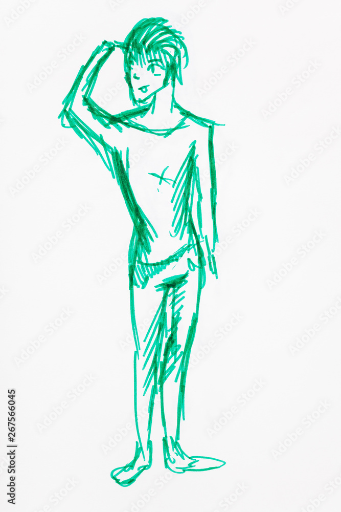 sketch of young man in sportswear looking away sketch of young man in sportswear looking away