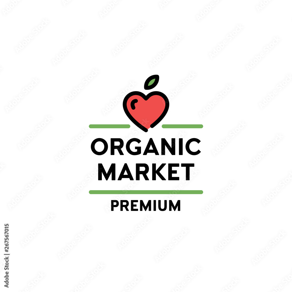 Vector Organic Market Heart Icon Label Vector Organic Market Heart Icon Label