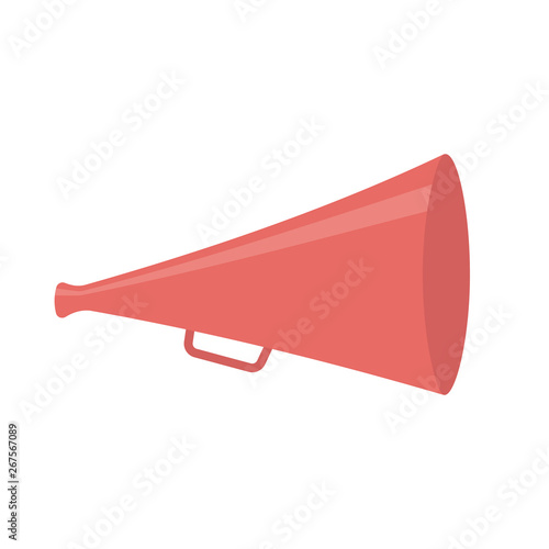 Vintage megaphone isolated on white. Bullhorn coral color sign