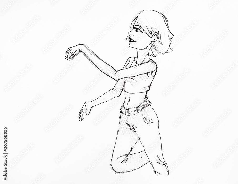 portrait of a dancing girl in jeans and top portrait of a dancing girl in jeans and top